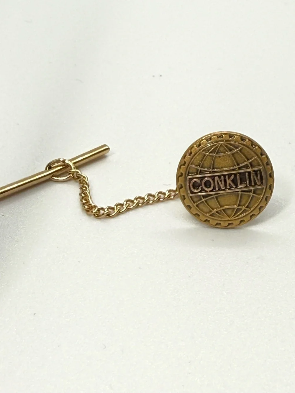 Vintage Conklin Gold Tone Tie Tack Chain Back Lapel Pin